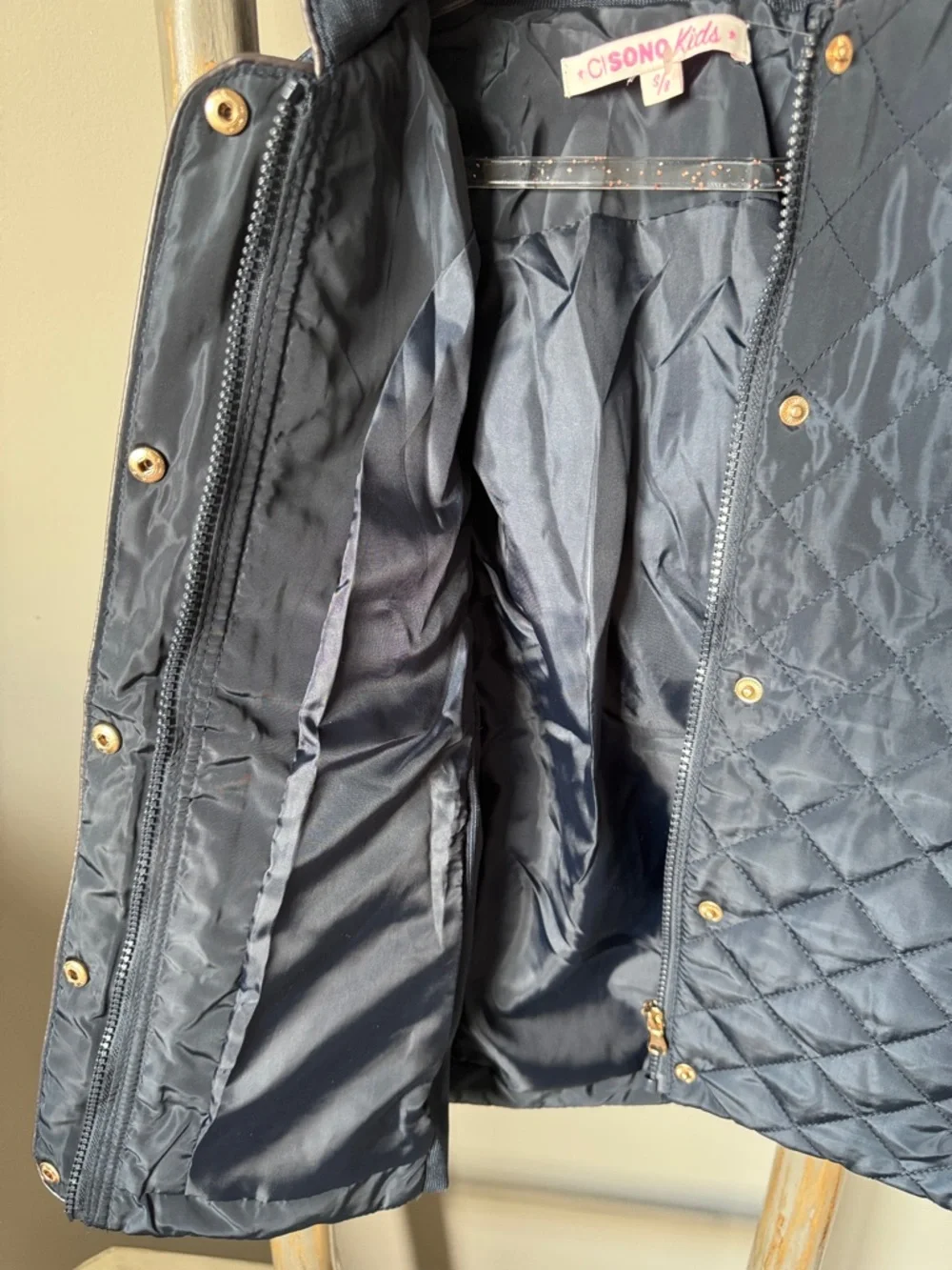 Kids Quilted Hooded Jacket - Navy